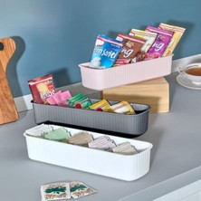 Rafta Tanemce 5 Bölmeli Dolap Içi Düzenleyici Çay, Tatlı, Paket Düzenleyici Çok Amaçlı Düzenleyici Beyaz