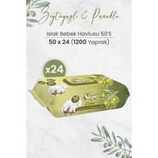 Rafta Sleepy Doğal Zeytinyağlı ve Pamuklu Islak Bebek Havlusu 50 x 24 Adet (1200 Yaprak)