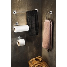 Rafta Sas Haus Yapışkanlı Krom 4’lü Banyo & Mutfak Havluluk Seti – Wc Kağıtlık, Rulo, Çember ve Uzun Havlu Askısı, Krom