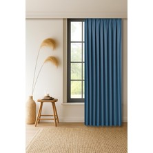 Rafta Gauze Fabric Design Capri Petrol Ekstrafor Büzgülü Keten Dokulu Yüksek Kaliteli Tek Kanat Fon Perde 200 x 260