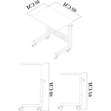 Rafta Yükseklik Ayarlı Tekerlekli Laptop Masası, 40X60 cm Boyut