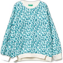 Rafta United Colors Of Benetton Kız Çocuk Mint Yeşili Baskılı Logo Detaylı Yırtmaçlı Sweatshirt, 8-9 Yaş, 225A3QHCC10RS, Mint Yeşili, Kız-Çocuk