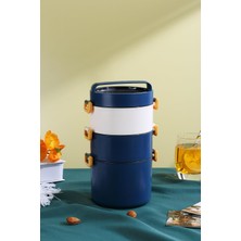 Rafta Vagonlife Bento Lunch Box Ofis-Okul Için Yeni Nesil Sefer Tası 3 Katlı Büyük Boy Çelik FF545 (Lacivert)