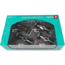 Rafta Formula 1 F1 4-Car Set - Mercedes Amg Petronas W12 W13 W14 - Hamilton, Russell - 1:43 Ölçekli - Inanılmaz Detaylı Döküm Koleksiyonu Replika Yarış Arabaları, Siyah ve Gümüş