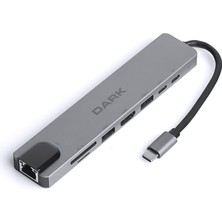 Rafta Dark USB 3.1 Type-C 8 In 1 Ethernet/hdmı/tf Sd Kart Okuyucu/usb 3.0 - USB 2.0 / Usb-C & Usb-C Pd Dönüştürücü Çevirici Hub (DK-AC-U31X40)
