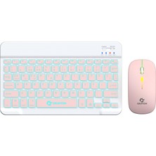 Rafta Gravion KM-BT35 Işıklı Kablosuz Bluetooth Klavye Mouse Seti Pembe, Şarjlı Türkçe Q, Tablet Telefon Laptop Uyumlu, Sessiz Mini Combo