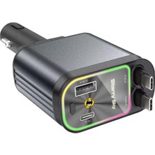 Rafta Acl Acc-01 Rgb Işıklı 66W Araç Şarj Cihazı - 4in1 Geri Çekilebilir Makaralı Kablolu (Type-C + Lightning) Yıldızlı Tavan Projeksiyonlu Hızlı Araç Şarj Aleti