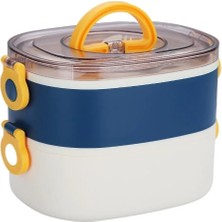 Rafta Vagonlife Bento 1200ML Çift Renkli Lunchbox 2 Katlı Çelik Sefer Tası Yemek Kutusu (Lacivert)