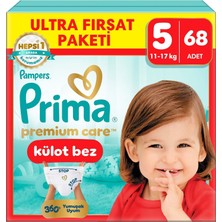 Rafta Prima Premium Care Külot Bez Ultra Fırsat Paketi 5 Numara 68 Adet Bebek Bezi