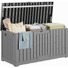 Rafta East Oak Outdoor Storage Box, 90 Gallon Deck Box, Waterproof Resin Storage Bin For Patio Cushions, Gardening Tools, Lockable, Uv Resistant, Grey
