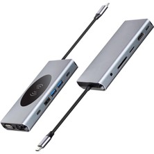 Rafta Psr Aksesuar Usb-C Hub Docking Station - Macbook & Windows Uyumlu Çoklayıcı Adaptör (Gri, 13-In-1)