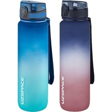 Rafta Uzspace 2'li Tritan Matara Seti 1000ML Büyük Boy Çift Renk Softtouch Ff Collection Tritan Su Matarası Maviturkuaz-Lacivertkırmızı