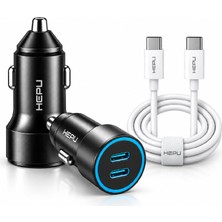 Rafta Hepu HP-AD04 Armor Series 60W Gan Çift Type-C Portlu Araç Şarj Adaptörü + Kablo Seti - 2x Type-C Pd Hızlı Şarj Çakmaklık Şarj