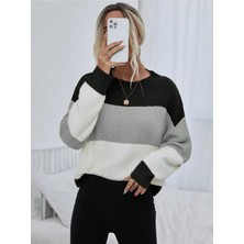 Dier Moda Kadın Oversize Çizgili Triko Kazak, Çizgili Kazak
