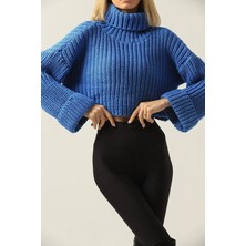 Dier Moda Kadın Siyah Balıkçı Yaka Örgü Crop Triko Kazak
