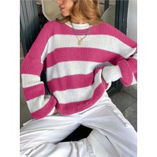 Dier Moda Kadın Bisiklet Yaka Çizgili Oversize Triko Kazak FMODA602