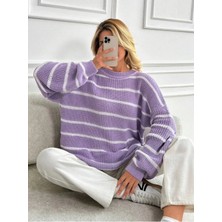 Dier Moda Çizgili Kadın Oversize Triko Kazak