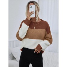 Dier Moda Kadın Oversize Çizgili Triko Kazak, Çizgili Kazak