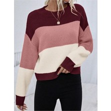 Dier Moda Kadın Oversize Çizgili Triko Kazak, Çizgili Kazak
