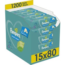 Rafta Pampers Fresh Clean Bebek Islak Mendili, 15 Paket x 80 Yaprak, Toplam 1200 Yaprak