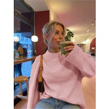 Dier Moda Pembe Bisiklet Yaka Oversize Triko Kazak, Kadın Kazak FMODA1972