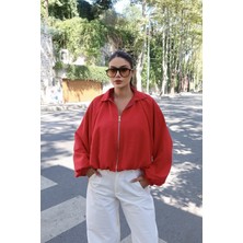Kechi Woman Linda Twill Kumaş Fermuarlı Ceket Kırmızı