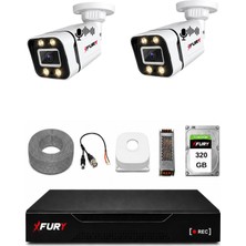 Fury 2 Kameralı Güvenlik Kamera Seti Sesli 4 Warm LED Gece Renkli Görüş 320GB HDD 5580S