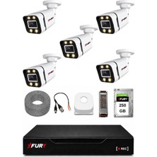 Fury 5 Kameralı Güvenlik Kamera Seti 4 Warm LED Gece Renkli Görüş 250 GB HDD 5580