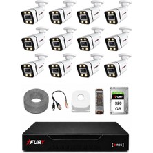 Fury 12 Kameralı Güvenlik Kamera Seti 4 Warm LED Gece Renkli Görüş 320 GB HDD 5580