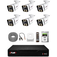 Fury 6 Kameralı Güvenlik Kamera Seti 4 Warm LED Gece Renkli Görüş 250 GB HDD 5580
