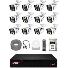 Fury 12 Kameralı Güvenlik Kamera Seti Sesli 4 Warm LED Gece Renkli Görüş 250 GB HDD 5580S