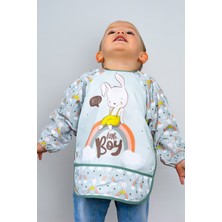 Mai Perla  Little Boy  Unisex Tavşan Desenli Uzun Kollu Mama Önlüğü Mavi Sıvı Gecirmez 0-3 Yaş Anti Bakteriyel
