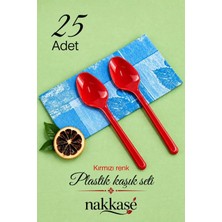 Nakkaşe 25'li Lüx Sert Plastik Kırmızı Kaşık Parti Doğum Günü Sunum Davet Nişan Söz Kullan At Organizasyon