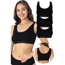 Veloria Günlük Sade Basit Kadın Siyah Bambu Kalın Askılı Çıkarılabilir Pedli Yarım Atlet Büstiyer 3'lü Paket