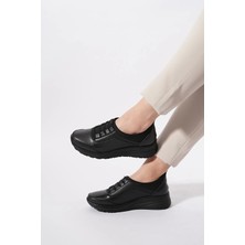 Castle Black AC42412 Hakiki Deri Ortopedik Streç Lastik Günlük Kadın Ayakkabı