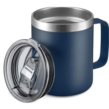 Tr 12OZ Paslanmaz Çelik Yalıtımlı Saplı Kahve Kupası, Çift Duvarlı Vakumlu Seyahat Kupası, Sürgülü Kapaklı Bardak Bardağı, Lacivert