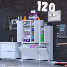 modilayn Ohbe 120 cm Genişlik 160 cm Boy 3 Kirli Sepet ve 3 Kapak Çok Amaçlı Banyo Dolabı