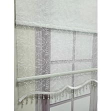 Tr Dal Desenli Boncuklu Çift Mekanizmalı Tül Stor Perde Ekru TS2013B 160X200