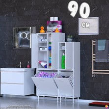 modilayn Ohbe 90 cm Genişlik 160 cm Boy 2 Kirli Sepet ve 3 Kapak Çok Amaçlı Banyo Dolabı