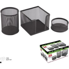 Tr 1175 Metal Perfore Ofis Seti, 3'lü Siyah, Ataçlık+Küp Not+Kalemlik
