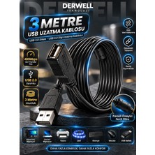 Derwell 3 Metre Usb Uzatma Yüksek Hız 3 mt USB Uzatma Kablosu Uzatıcı Ara Kablosu Dişi Erkek Gerçek USB 2.0 Kablo