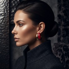 Mysofya Gold Detaylı Bordo Ikili Bombe Vıntage Küpe