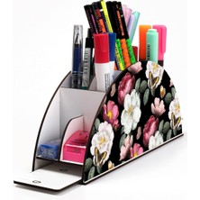 Tr Ahşap Vip Meyve ve Bitki Model Gökkuşağı Cetvelli Masaüstü ORGANIZER,524 Çiçekler 16 x 27