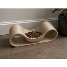 HCC 3D Baskı Dalgalı Formlu Mama Kabı Kedi ve Köpek Yemek Kabı Modern Eğimli Mama Kabı - Bej