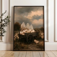 Ninastore Vintage Hayalet Temalı Cadılar Bayramı Duvar Sanatı, Kır Evi Tarzı Cadılar Bayramı Dekorasyonu, Balkabağı Tarlası Sanat Baskısı (Dijital Indirme)