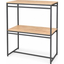 Rafiste Metal Mağaza Askılığı, Çift Katlı Ahşap Tablalı Orta Reyon ve Konfeksiyon Teşhir Standı, 165X120X55 cm