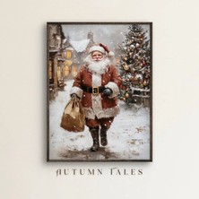 Ninastore Eski Ingiliz Köyünde Noel Baba Duvar Sanatı Baskısı Kışın Kar Yağışı Yazdırılabilir Noel Ev Dekorasyonu Dijital Indirme Tatil Evi Geliştirme