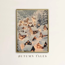 Ninastore Kış Harikalar Diyarı Duvar Sanatı Baskısı Noel Kır Evi Tarzı Ev Dekorasyonu Gece Karlı Köy Dijital Indirme