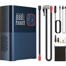 Tr Şarjlı ve Kablolu Hava Kompresörü, 130W Güçlü Süper Hızlı Şişirme, LED Işıklı Çantalı Araç Motosiklet Top Lastik Şişirme Pompası, 6000 Mah Şarj Kapasitesi, Powerbank Özellikli Taşınabilir Kompresör