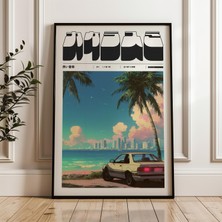 Ninastore Plaj Manzarası Eşliğinde Retro Araba, Y2K Indie Poster, Dijital Poster Indirme